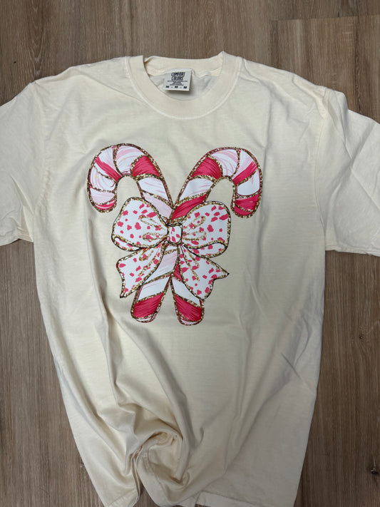 Pink Candy Cane Bow Tee