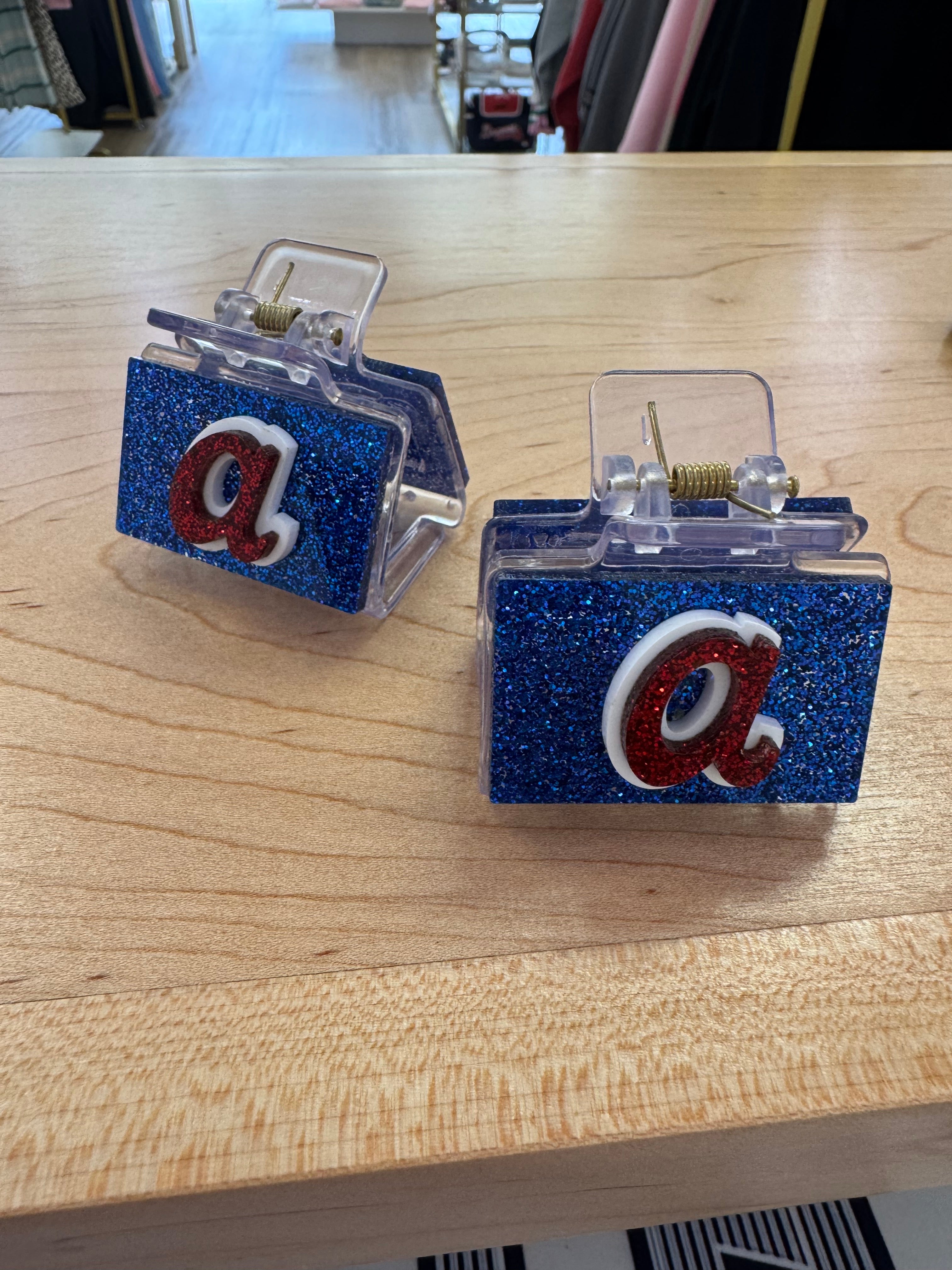 Retro A Blue Glitter Mini Claw Clip