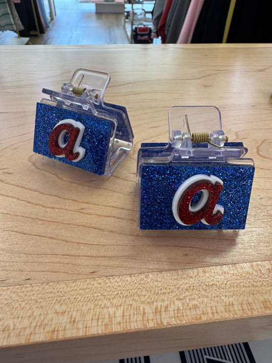 Retro A Blue Glitter Mini Claw Clip