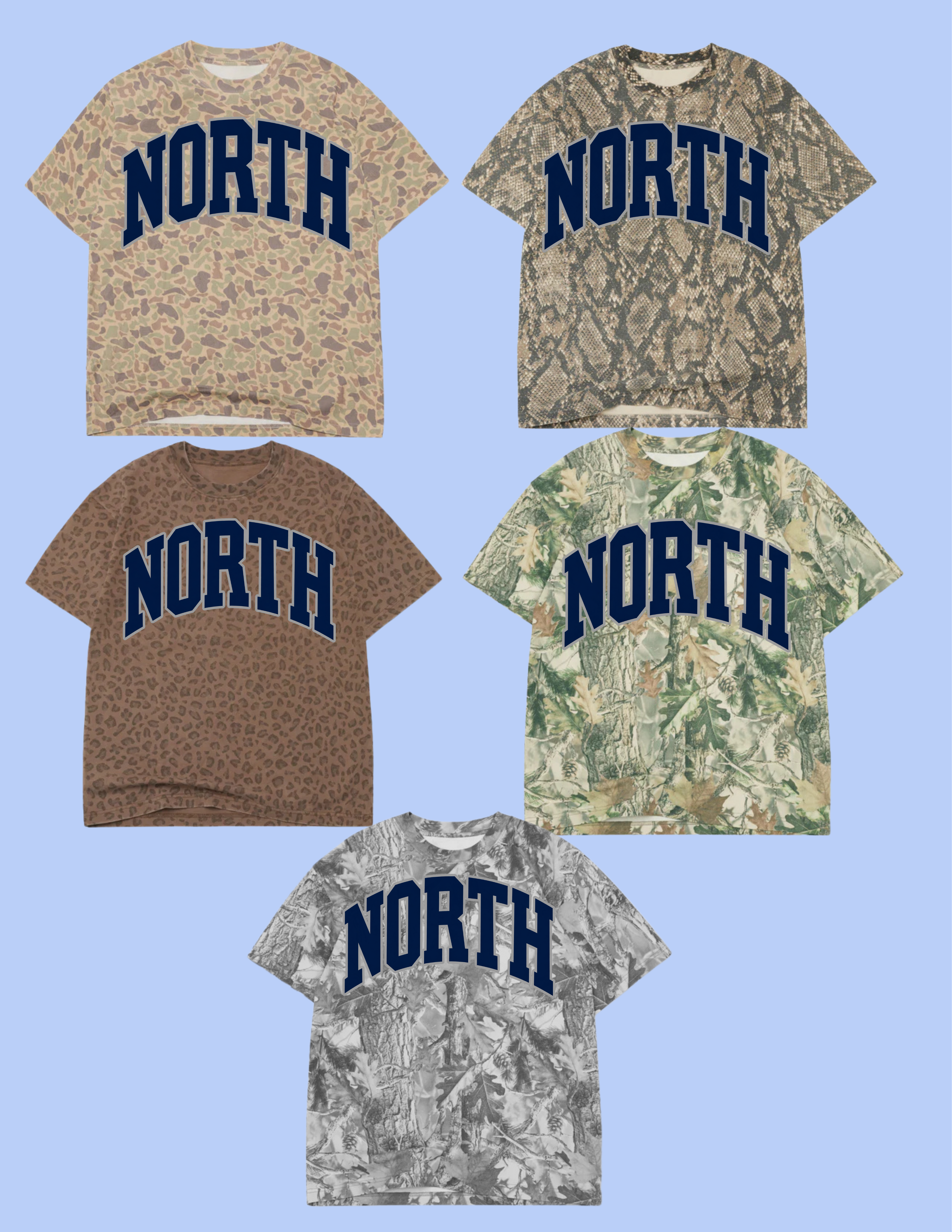 NORTH varsity arch tee- grey outline, Navy fill