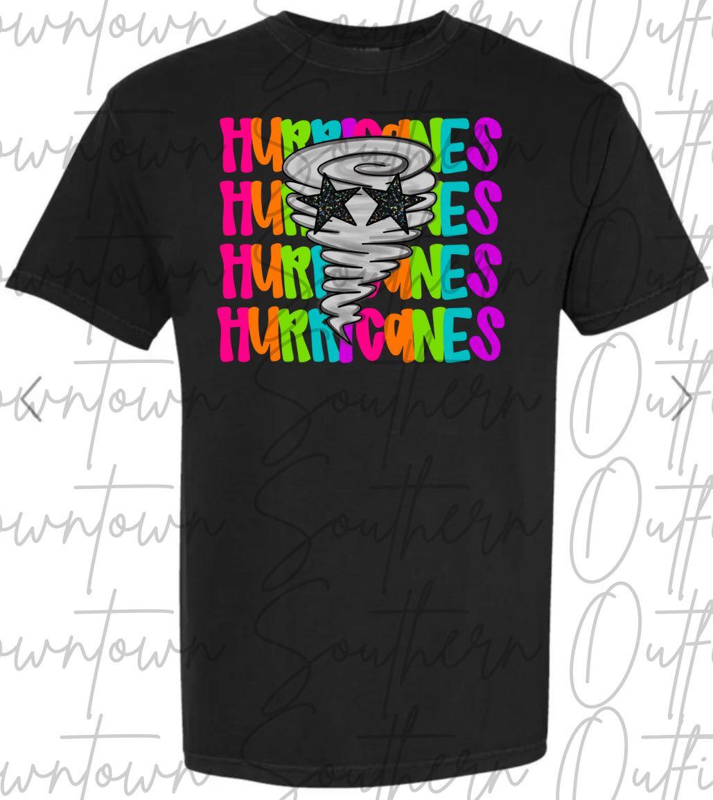Hurricanes Multi Color Neon Stacked Black Tee