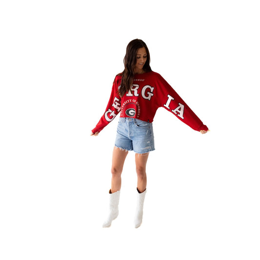 Georgia Bulldogs Gameday Social Women's Phipps Cropped Sweatshirt - Red