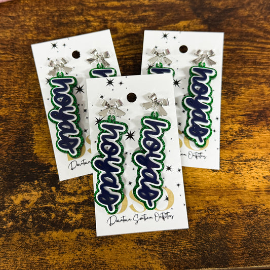 Harrison Hoyas Green and Blue Glitter Bow Dangles
