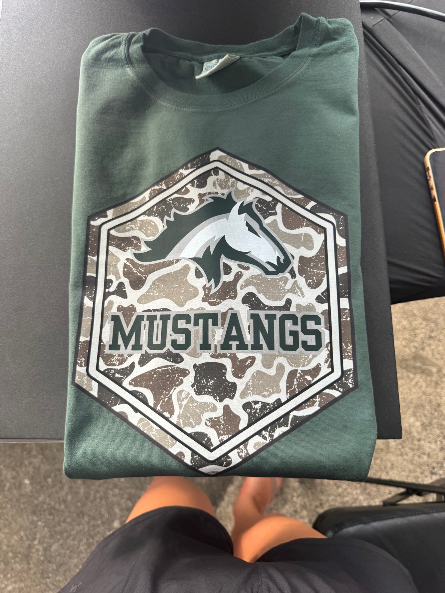 Mustangs Camo on dark green FRONT ONLY