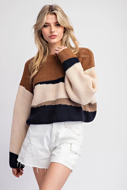 COLOR BLOCK CROPPED SWEATER TOP