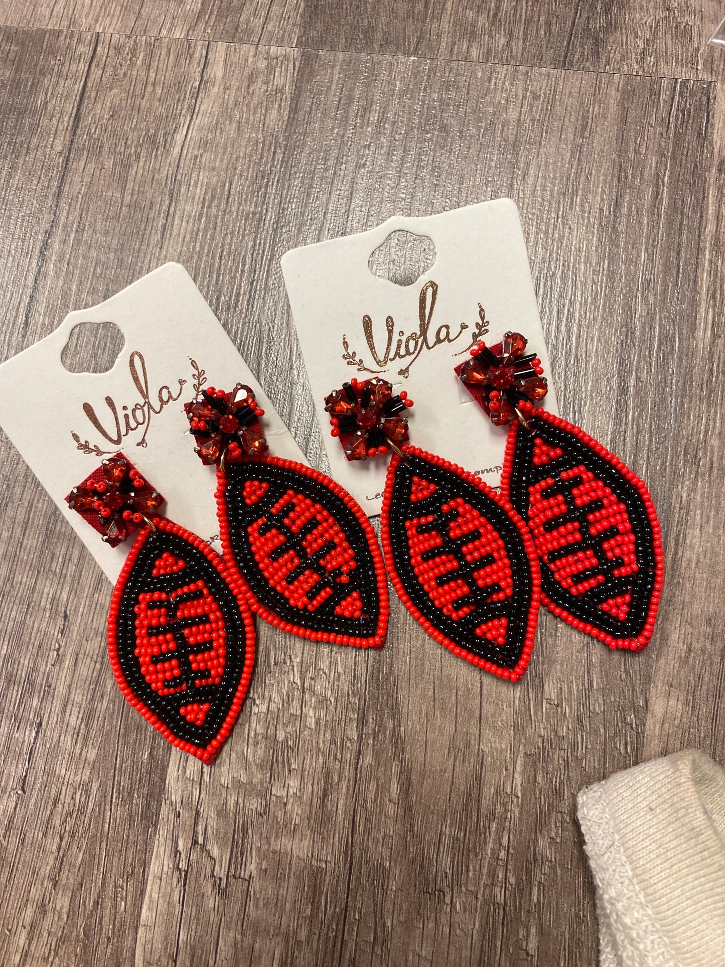 Red & Black Football Earring
