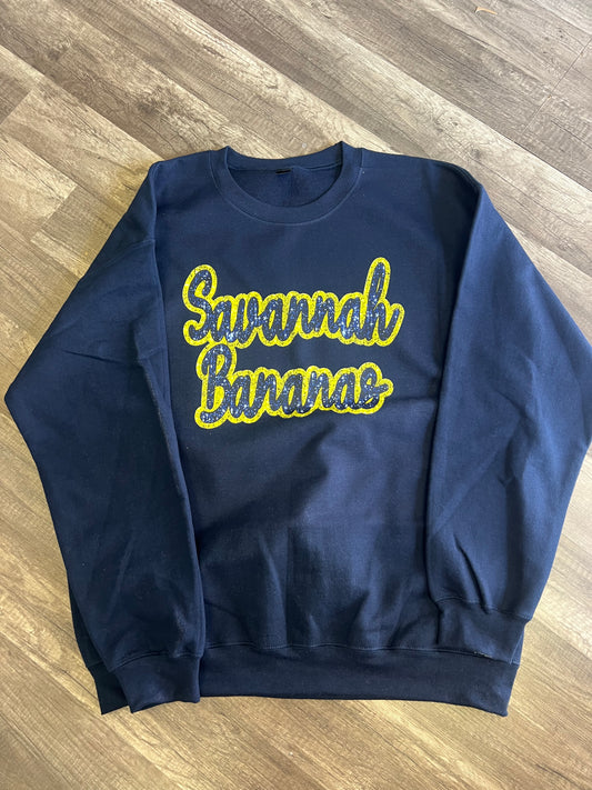 Savannah Bananas Faux Glitter Navy Sweatshirt