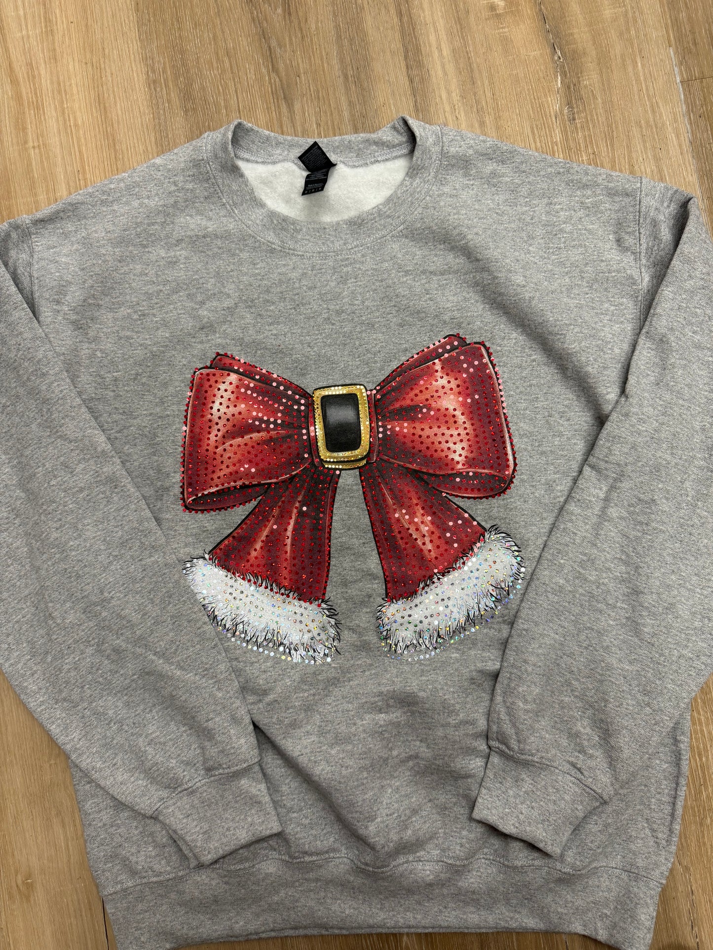 Santa Belt Bow Sequin Grey Sweatshirt