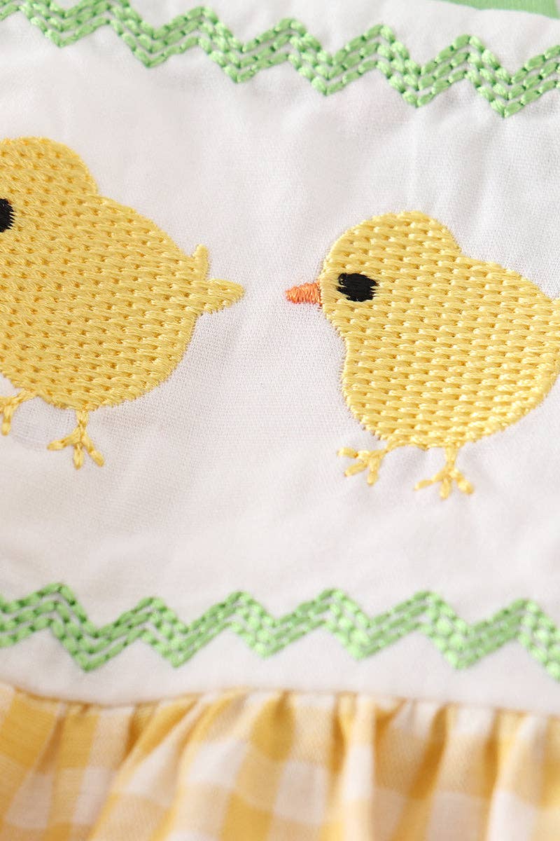 Yellow Plaid Chicken Applique Boy Romper