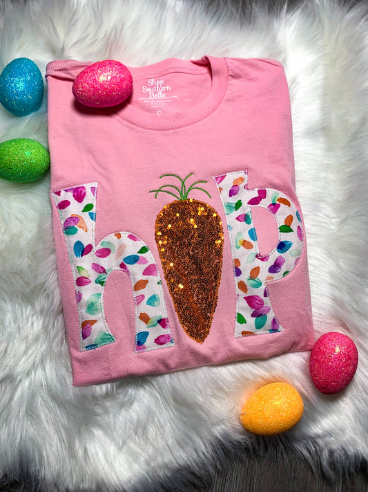 Easter Hop Bunny Embroidered Short Sleeve