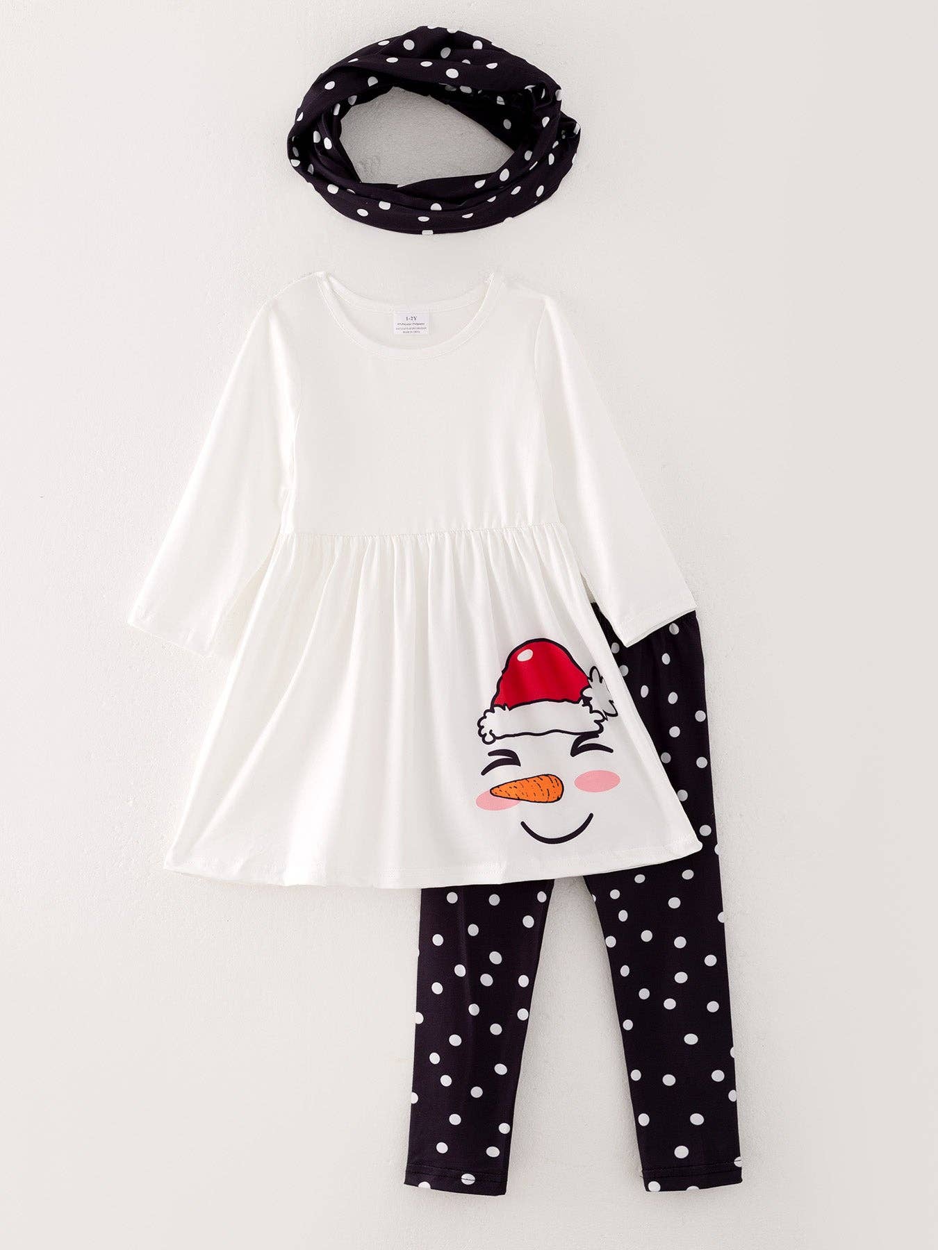 Christmas Snowman Print Girls Set with Scarf