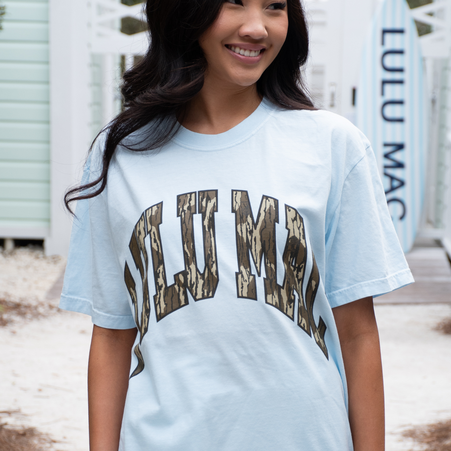 LULU MAC Adult Chambray Comfort Colors Mossy Oak Tee