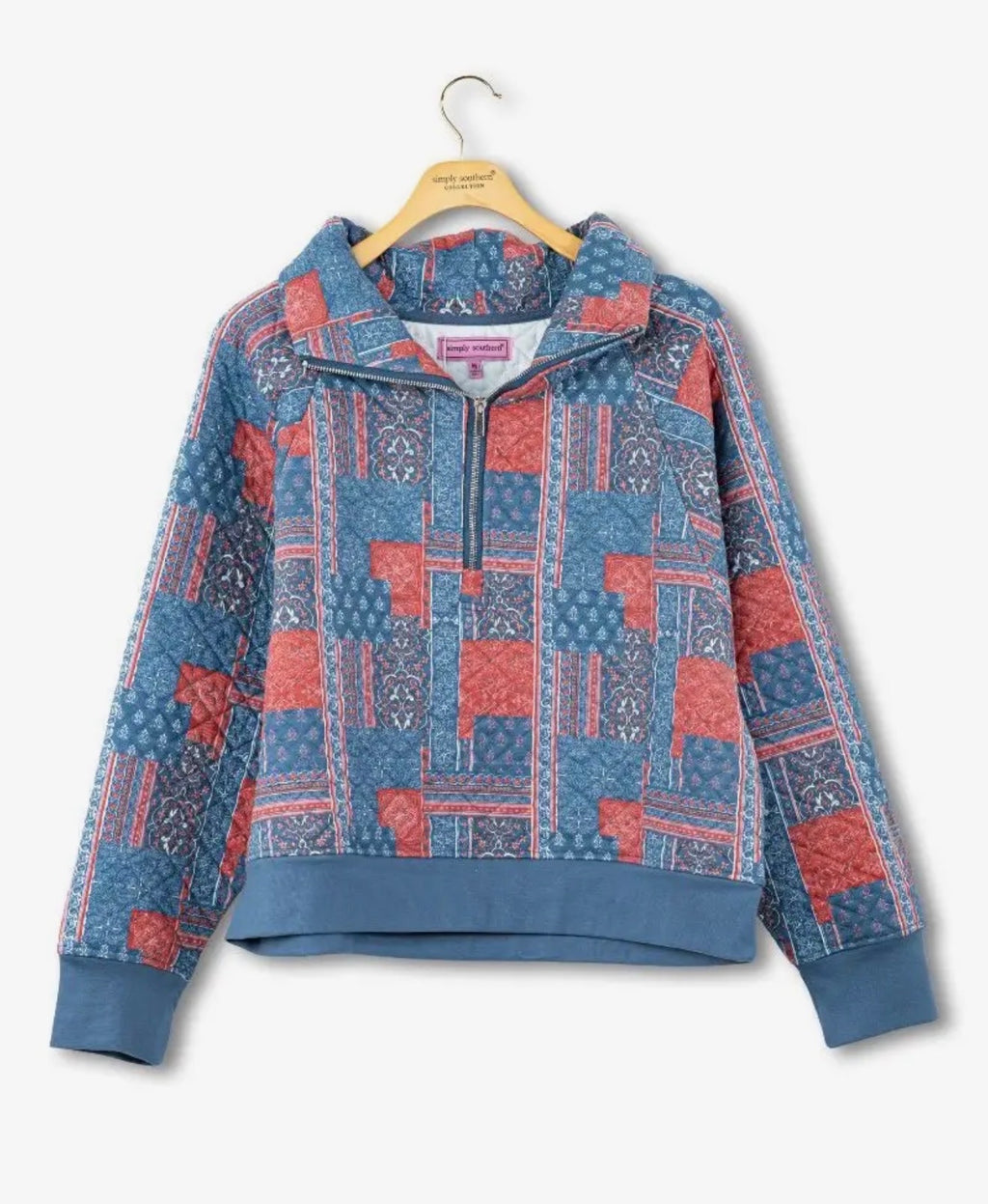 Red & Blue floral half zip pullover