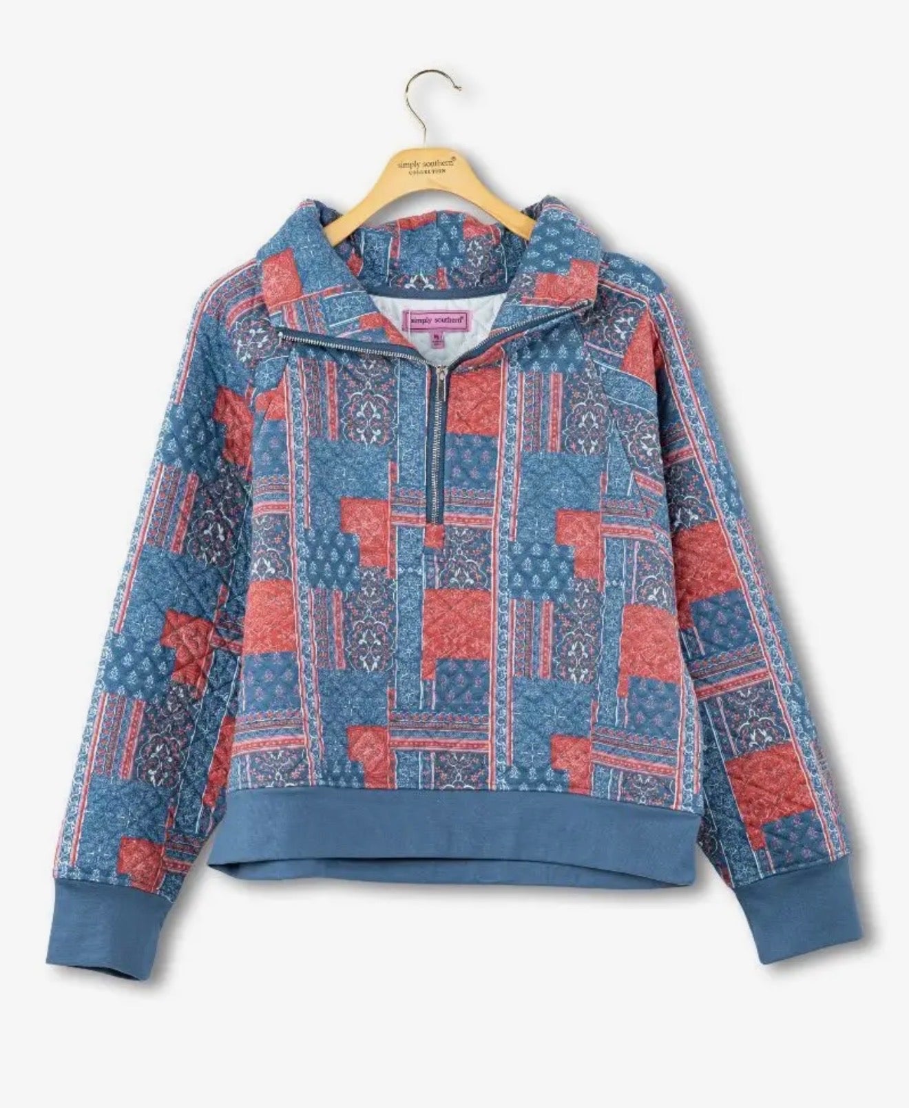 Red & Blue floral half zip pullover