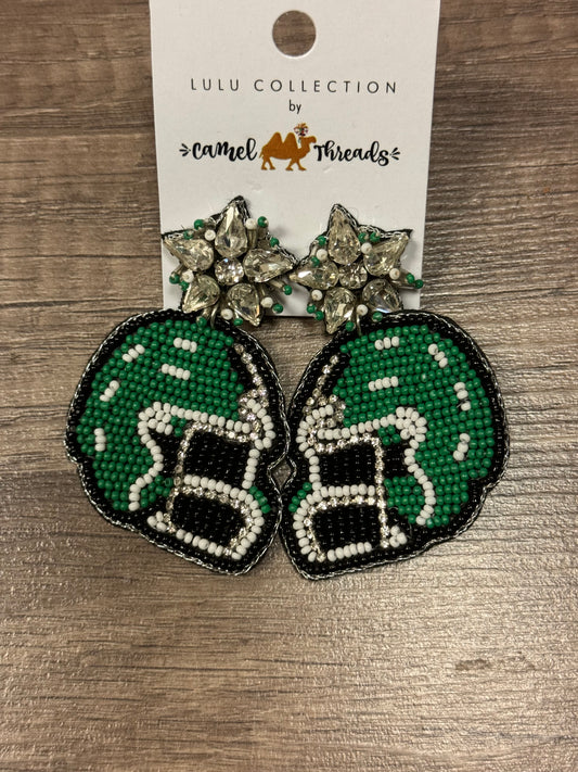 Green Helmet Beaded Earring