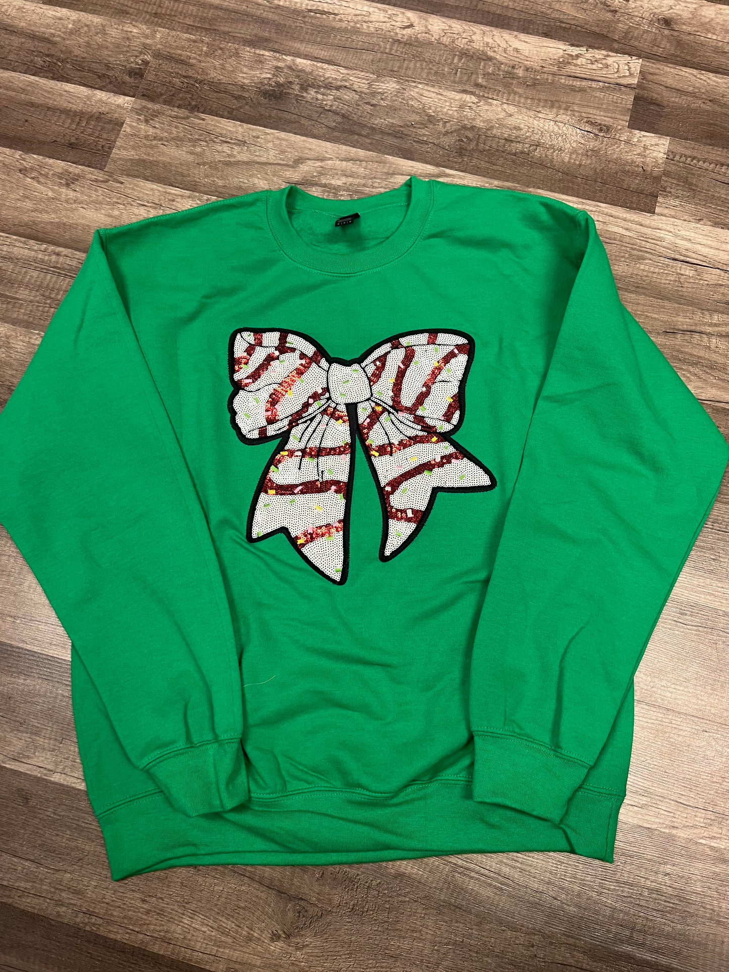 Christmas Tree Cake Bow Sequin Embroidered Sweatshirt