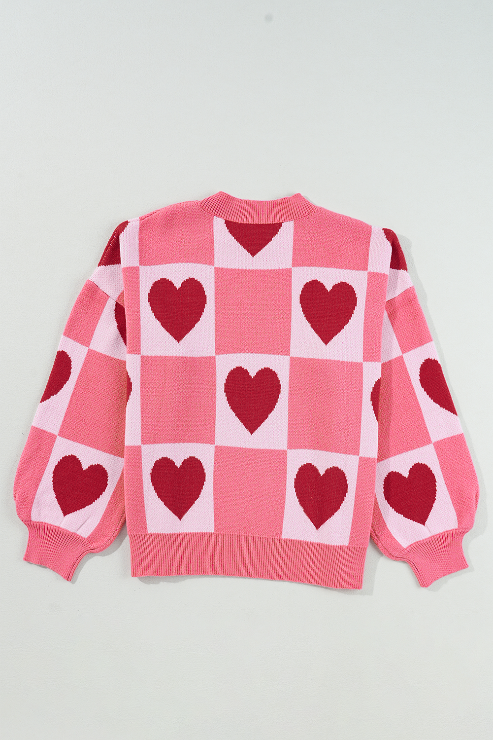 Heart Patchwork Valentine Knit Sweater Pink & Red