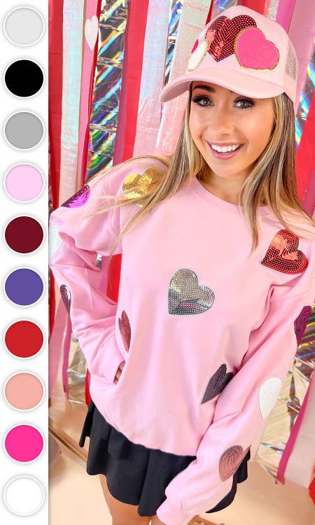 Sparkle Sequin Valentine Heart Graphic Sweatshirt: Light Pink