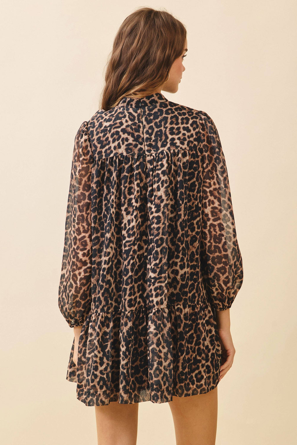 Leopard Print High Neck Bow Detail Mini Dress