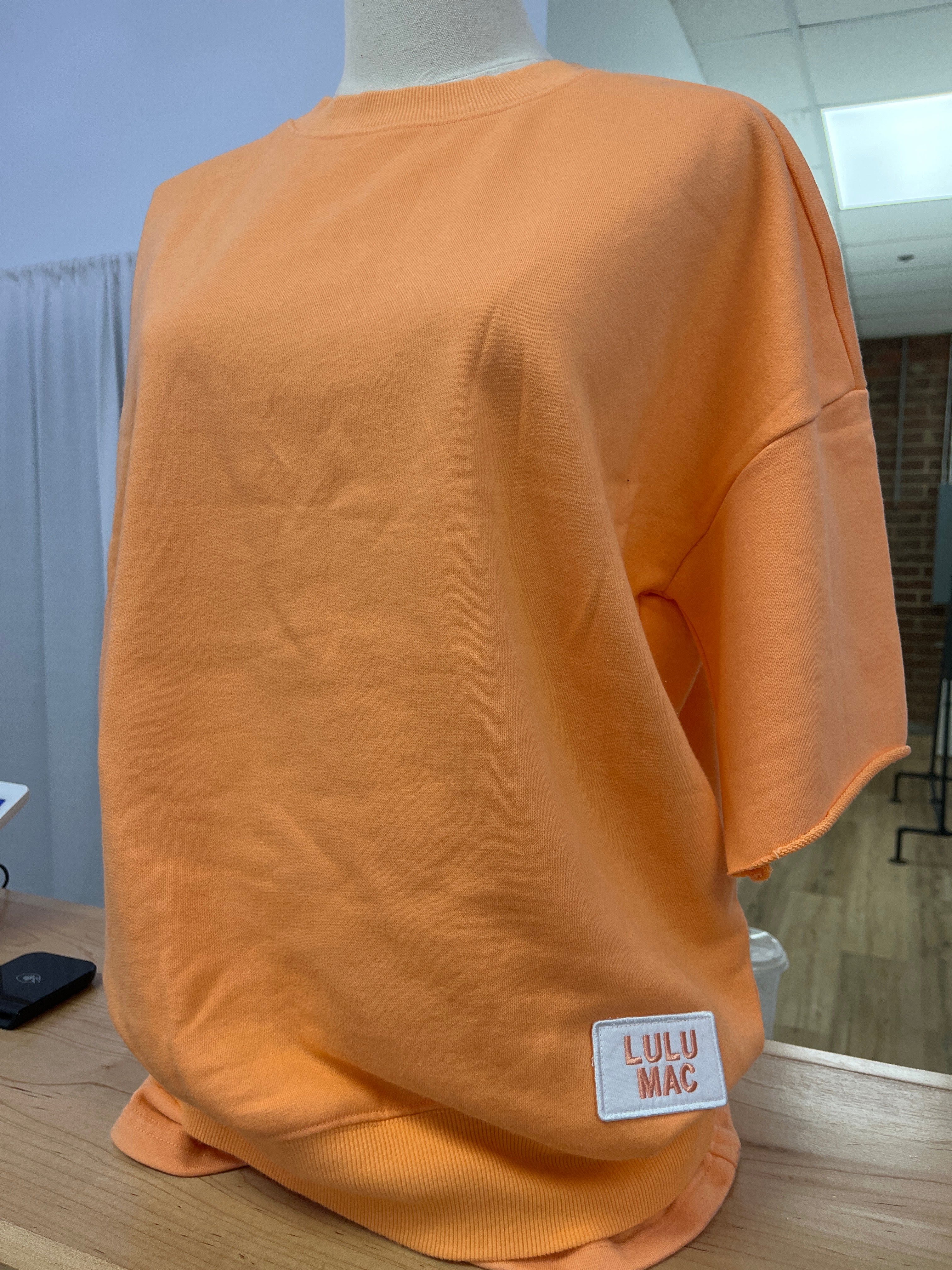 Lulu Mac Short Sleeve Terry Cloth Sweater Top- Orange