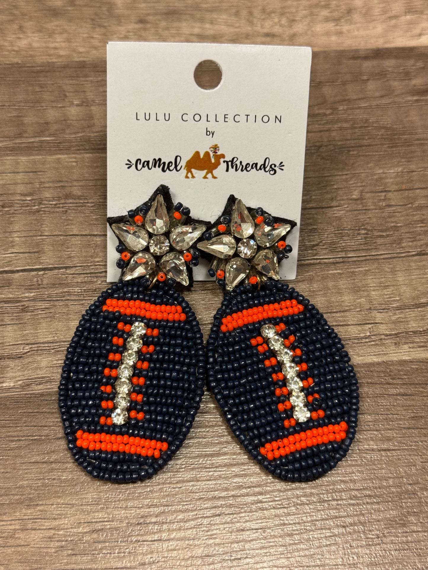 Navy/Orange Football Beaded Earring