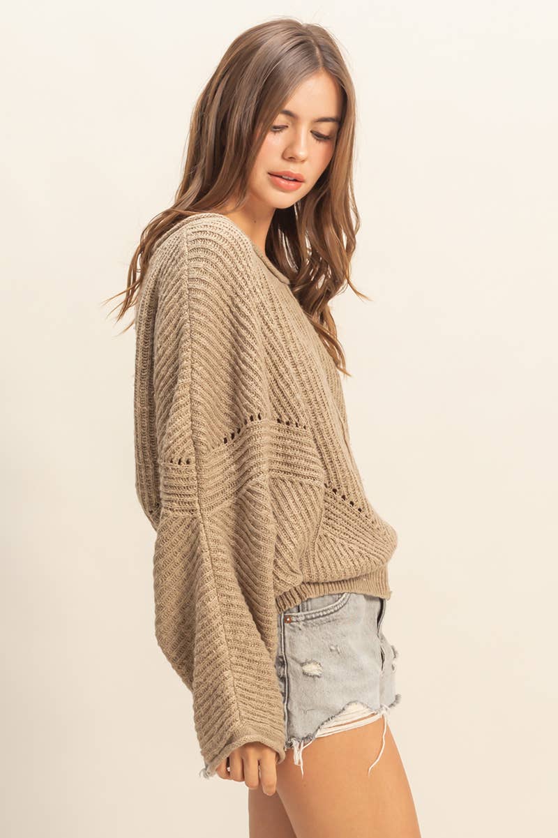 Ribbed Drop Sleeve Sweater OLIVE