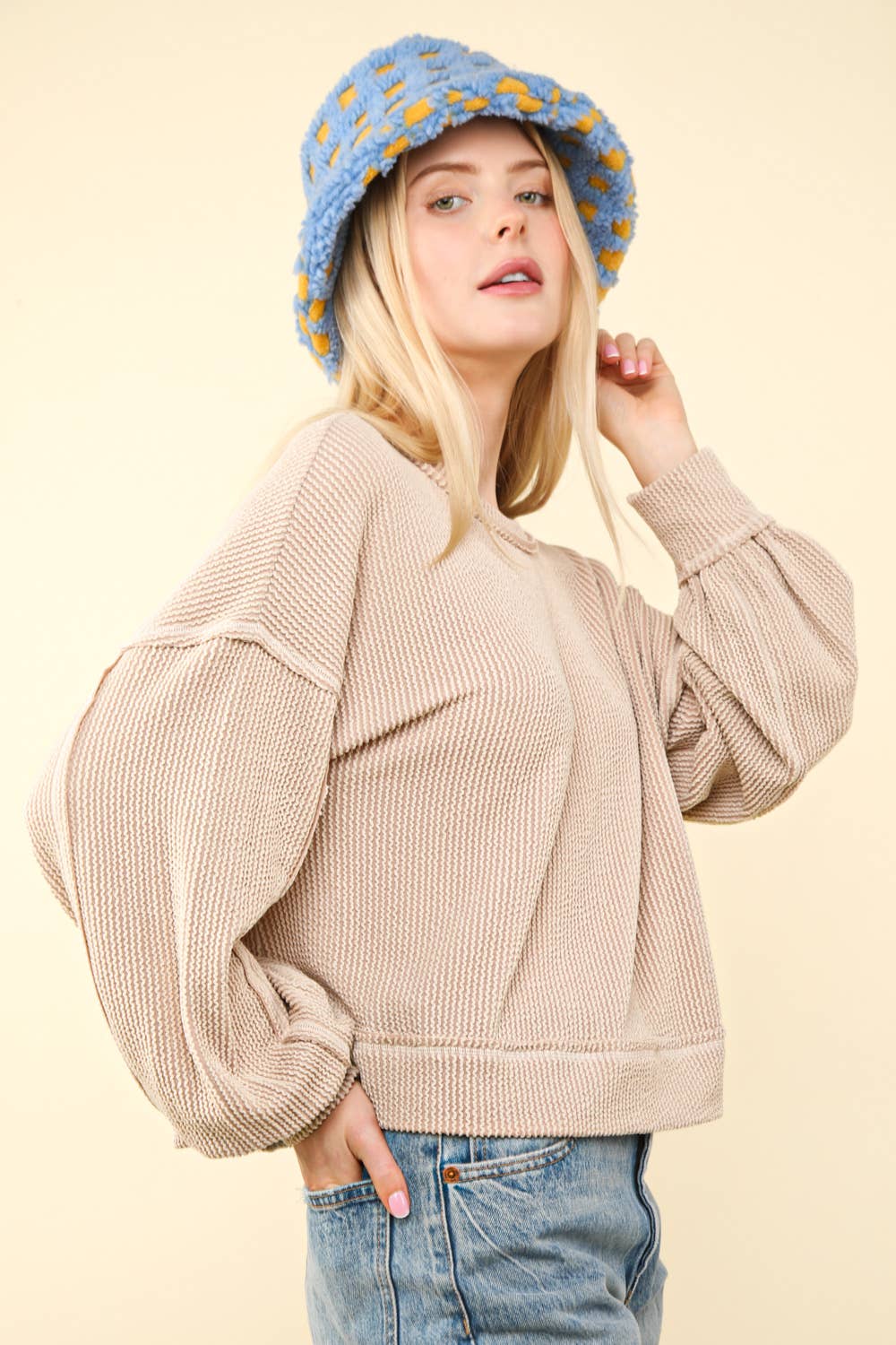 DOORBUSTER Two Tone Otto Ribbed Oversized Soft Comfy knit Top: OATMEAL