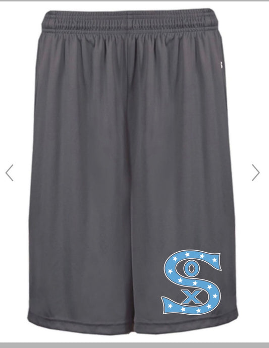 PC SOX MENS SHORTS WITH POCKETS 7 inch embroidered on grey
