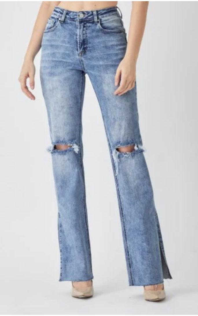 RISEN HI-RISE STRAIGHT LEG W/SLIT JEANS