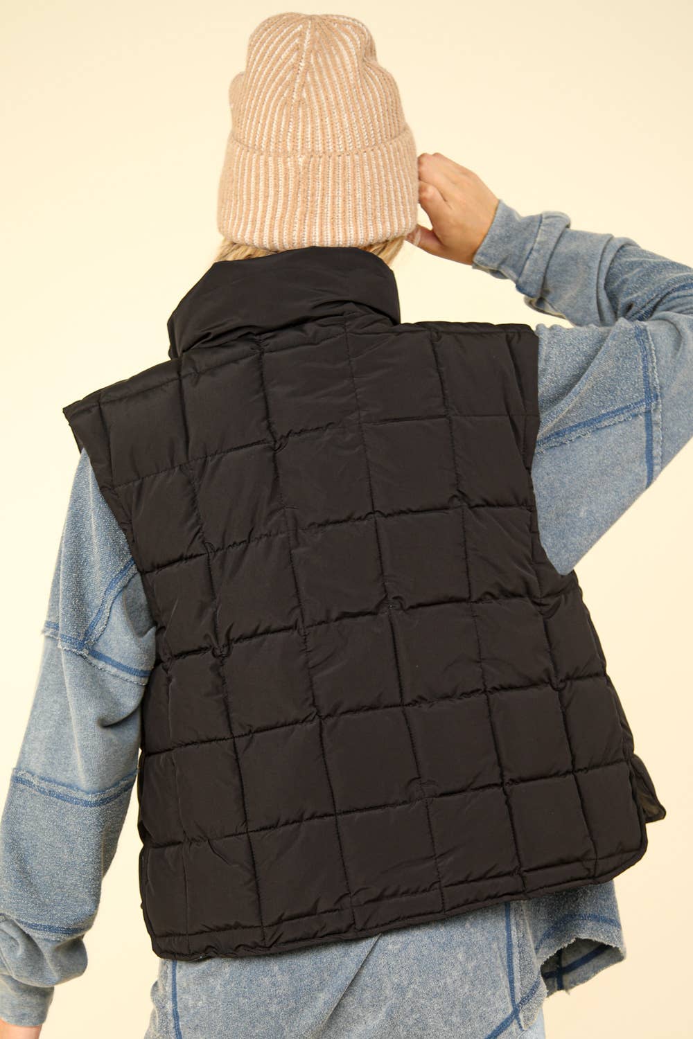 Solid Puffer Padded Warm Vest: Black