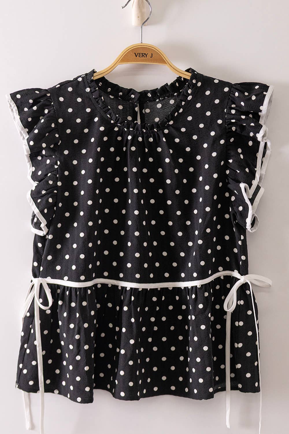 Black Polka Dot Ruffle Blouse