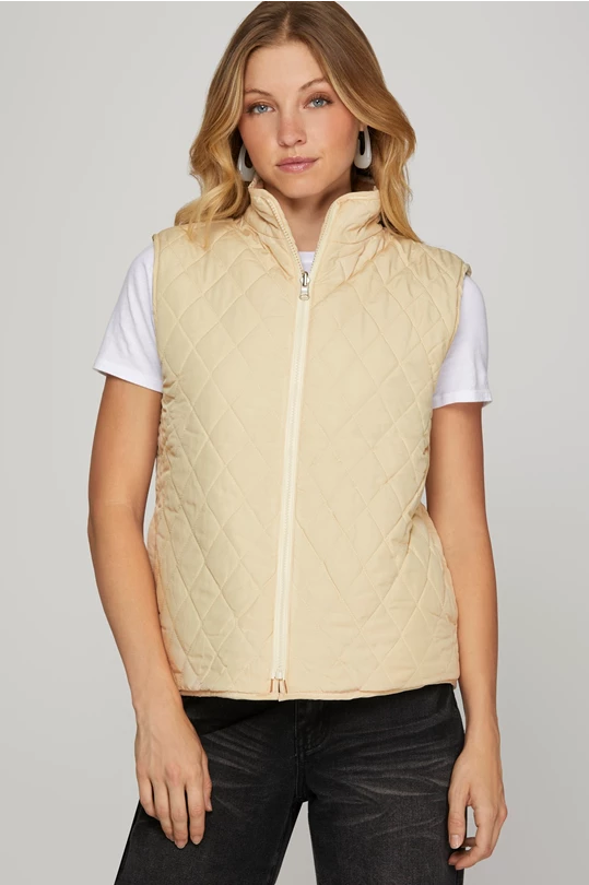 ECRU/CAMEL REVERSIBLE FLEECE AND QUILTED VEST