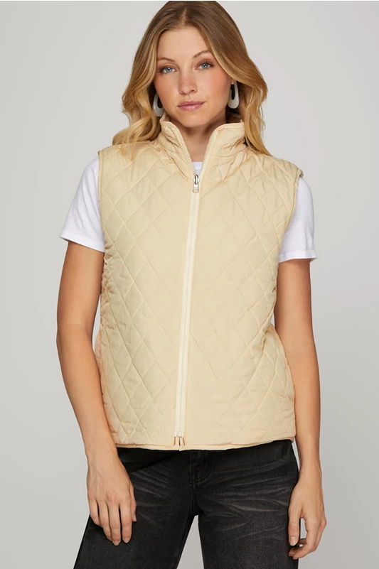 ECRU/CAMEL REVERSIBLE FLEECE AND QUILTED VEST