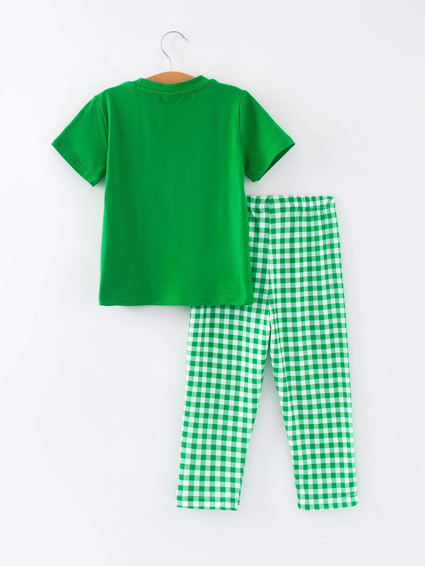 St. Patrick's Day Smocking Embroidered Plaid Outfit Set