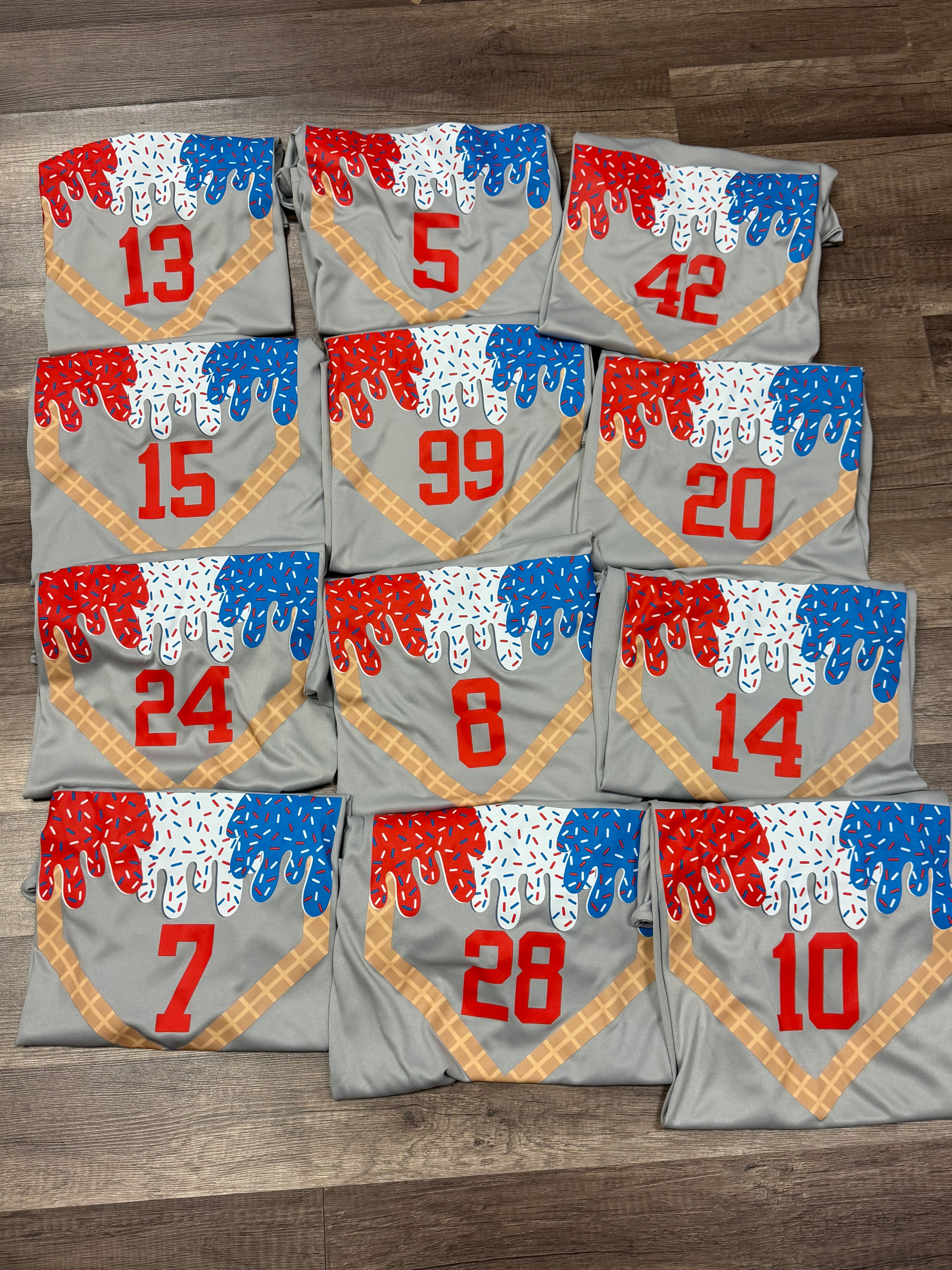 Red white blue drip custom number Dri Fit Tee