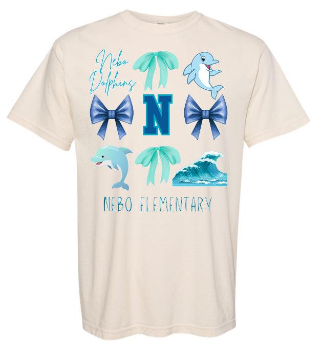 Nebo Elementary Dolphins Bow Collage Tee