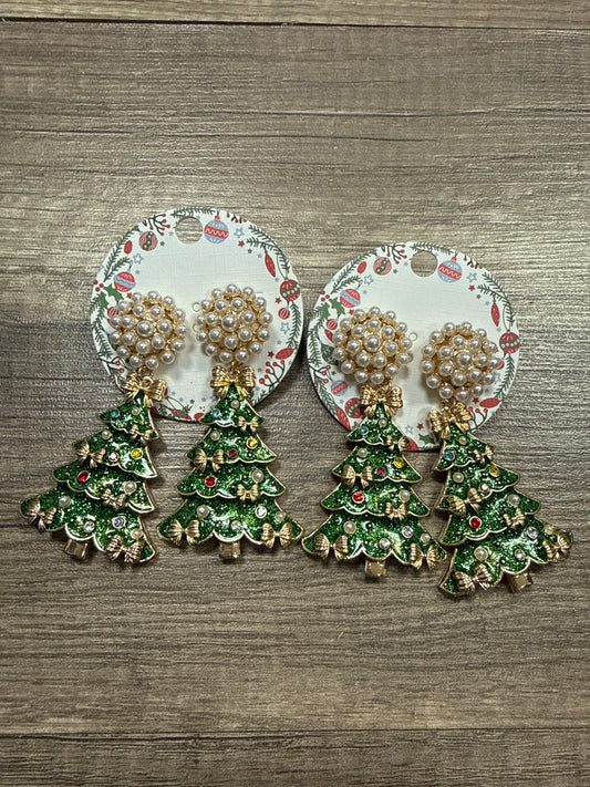 Christmas Tree Dangles with pearl ball stud