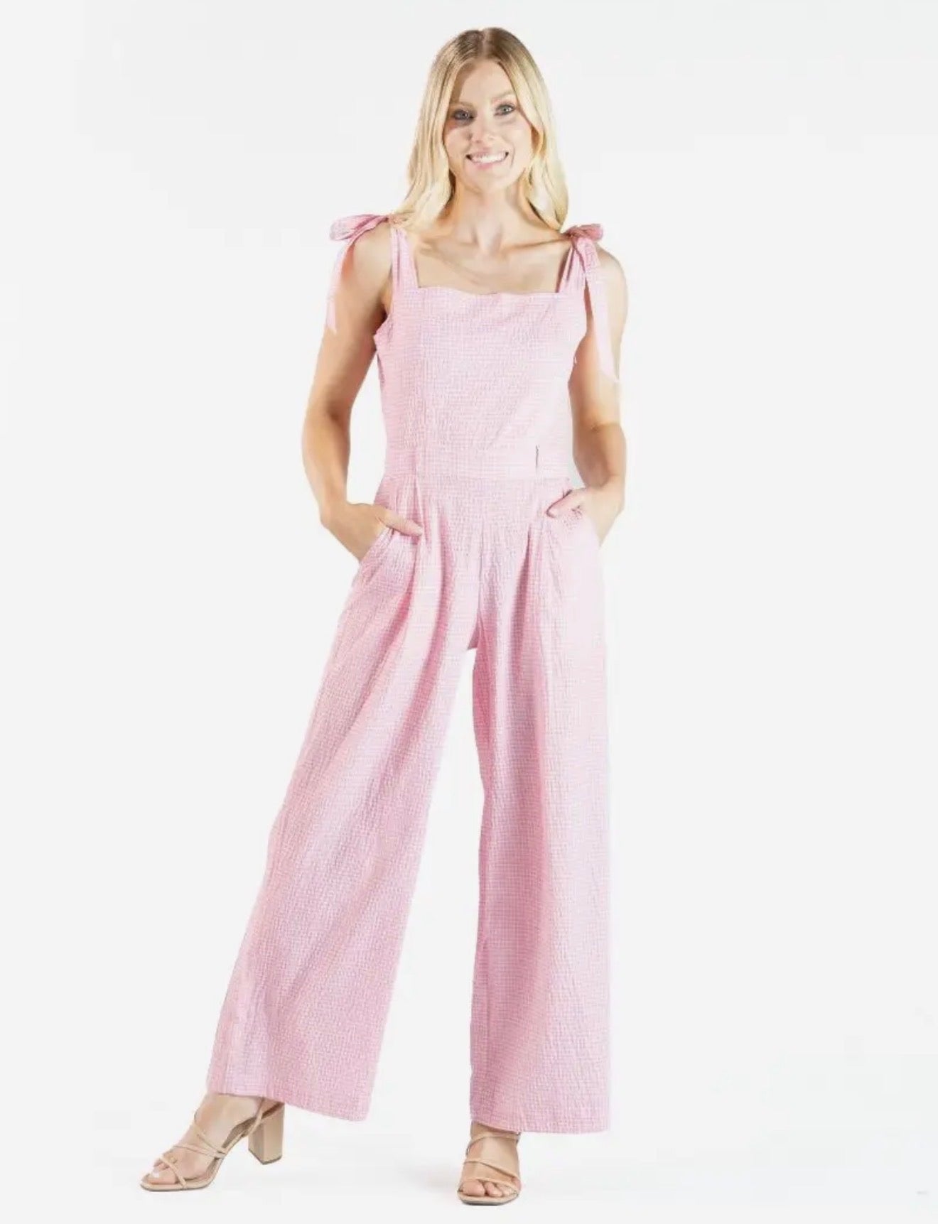 Pink Gingham Pants Romper