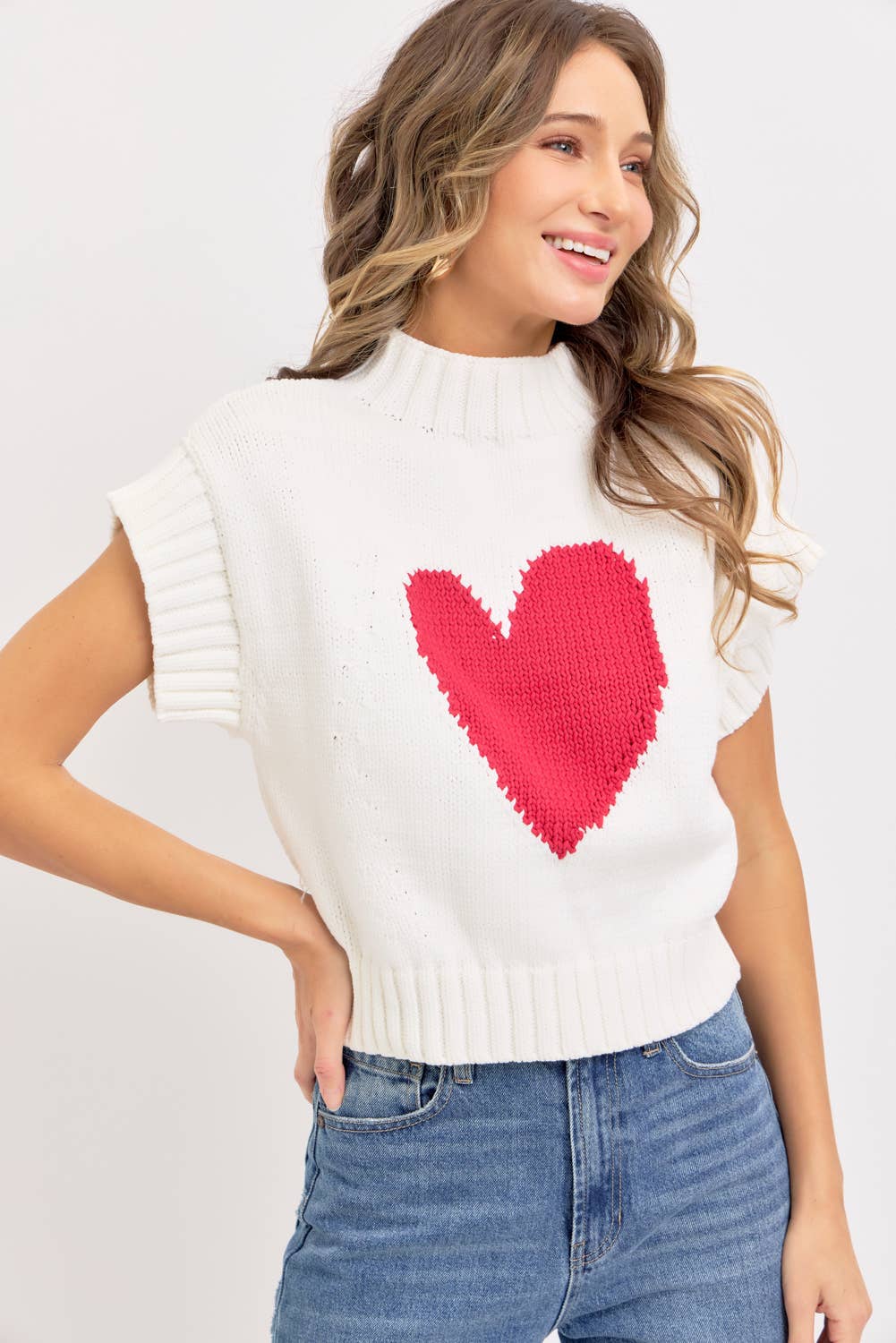 HEART SWEATER SLEEVELESS VALENTINE IVORY