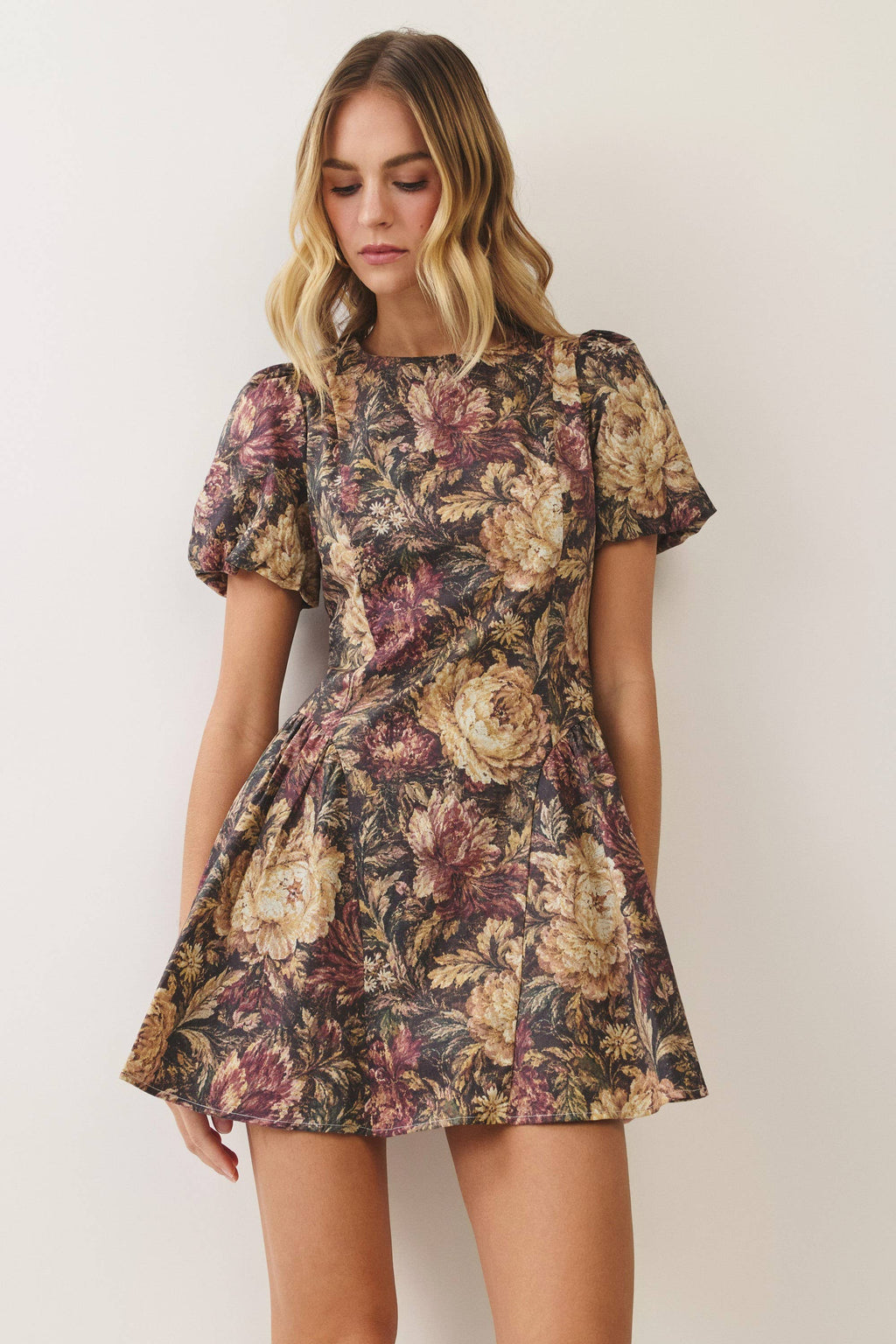 Vintage Floral Puff Sleeve Mini Dress