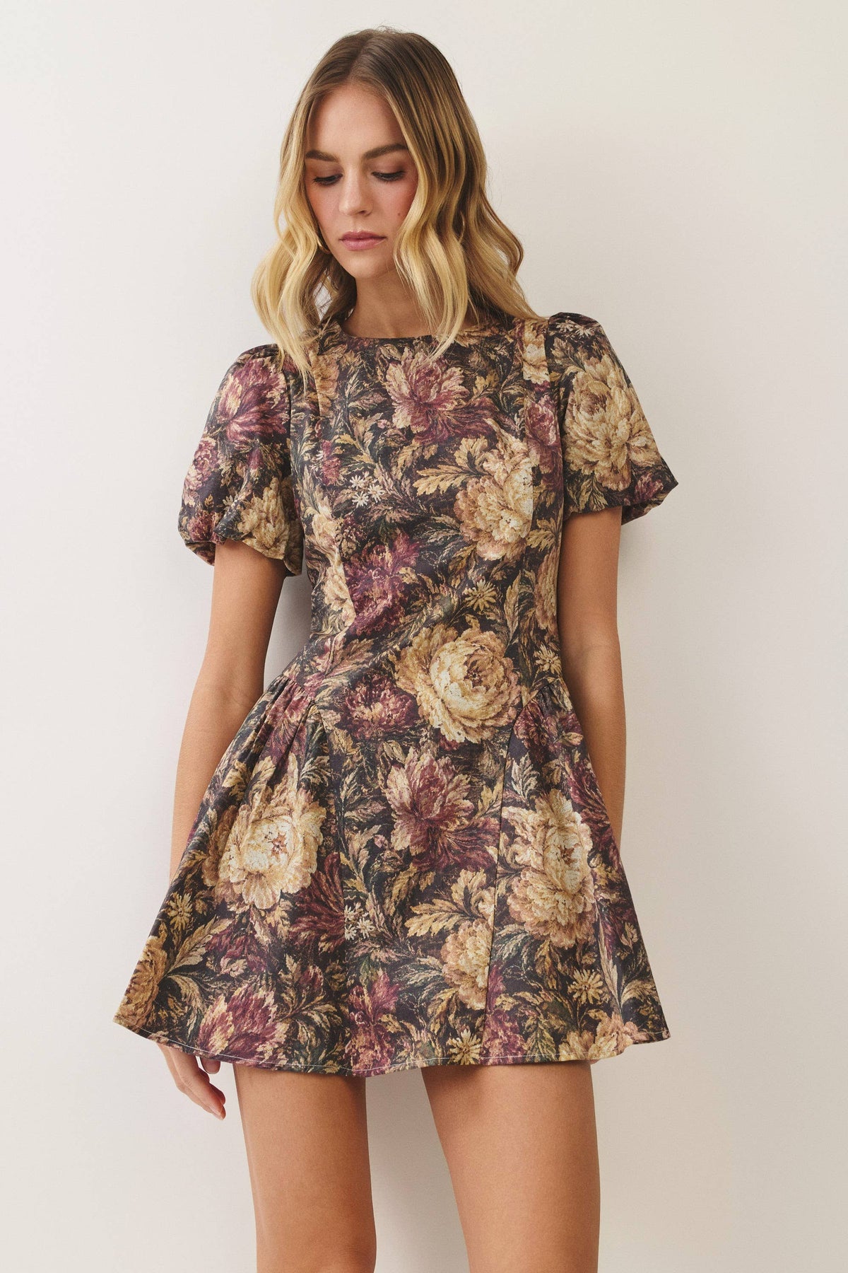 Vintage Floral Puff Sleeve Mini Dress