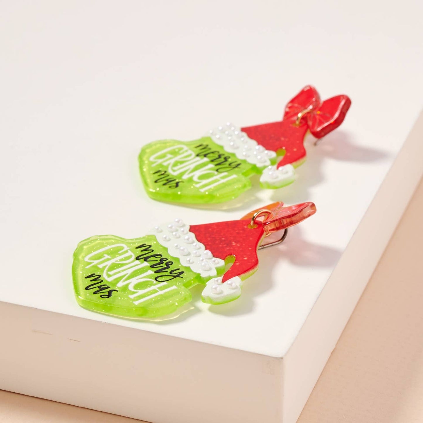 Christmas Green Monster Acetate Dangling Earrings: Red / One / 4SE31111