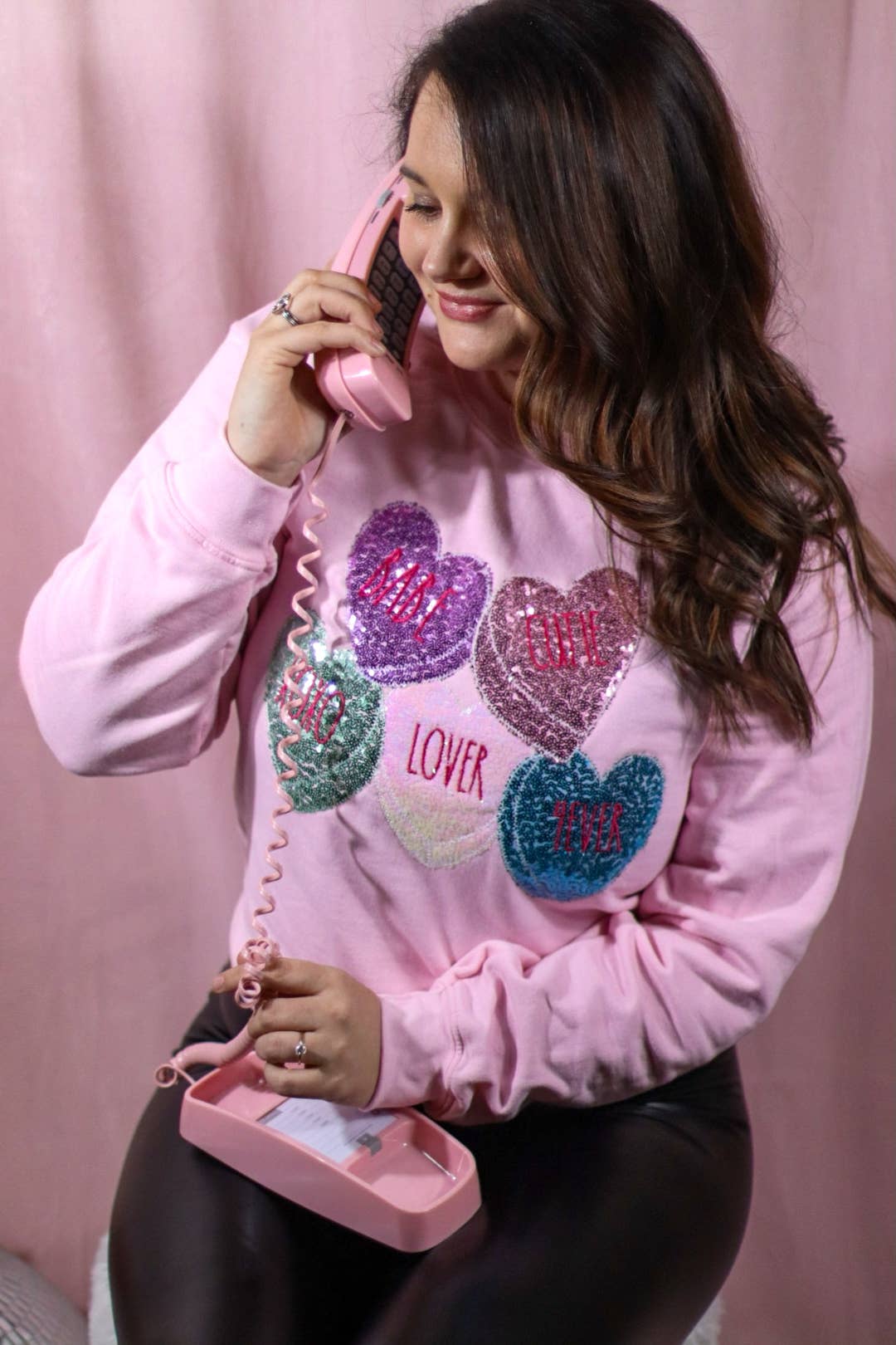 Valentines Conversation Hearts Sequin Appliqué Sweatshirt