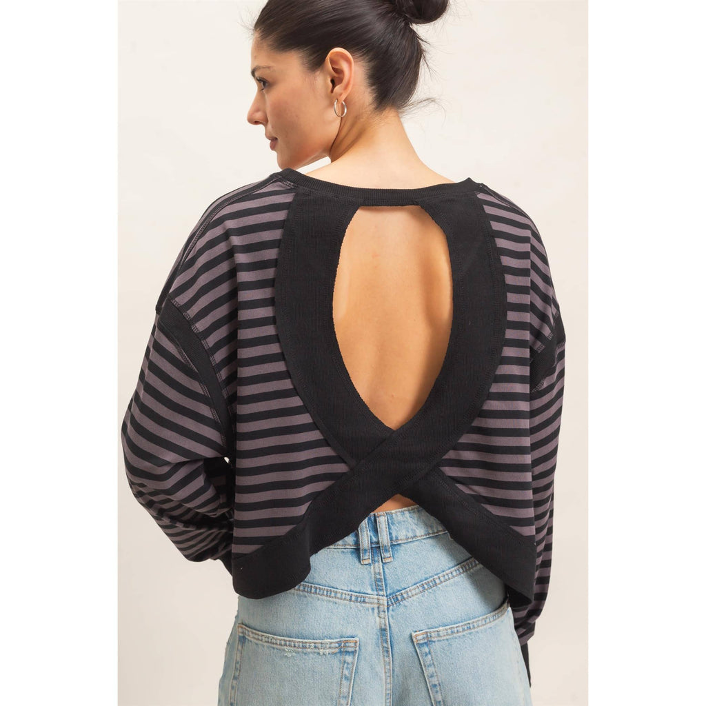 Striped Long Sleeve Top: MOCHA / WHITE