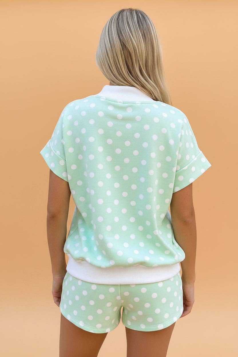 Polka Dot Mock Neck & Shorts Set: Sky Blue