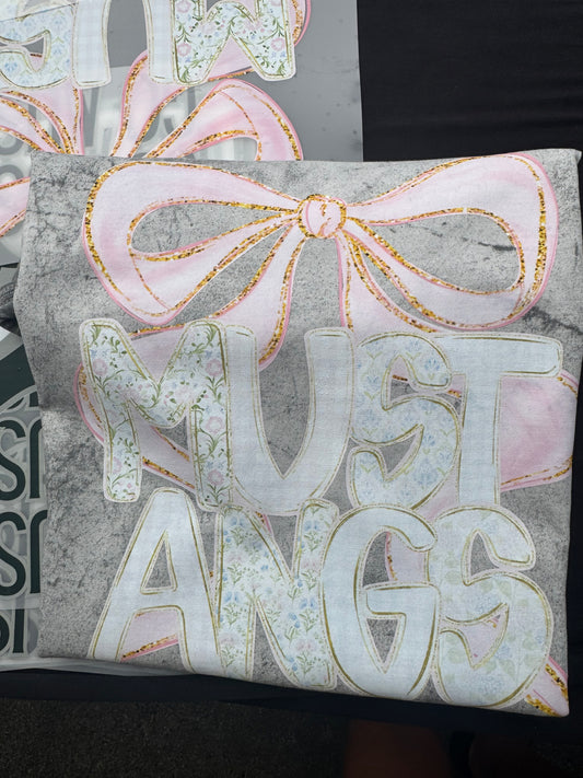Floral Mustangs bow  COLORBLAST CC TEE