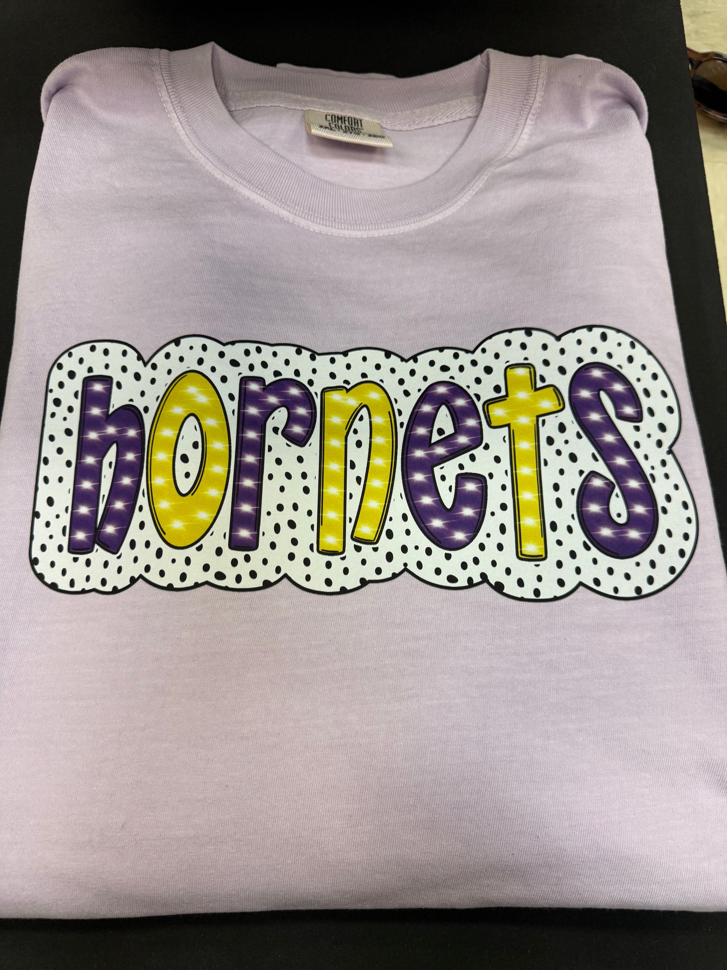 Hiram Hornets Polka dot tee on light purple