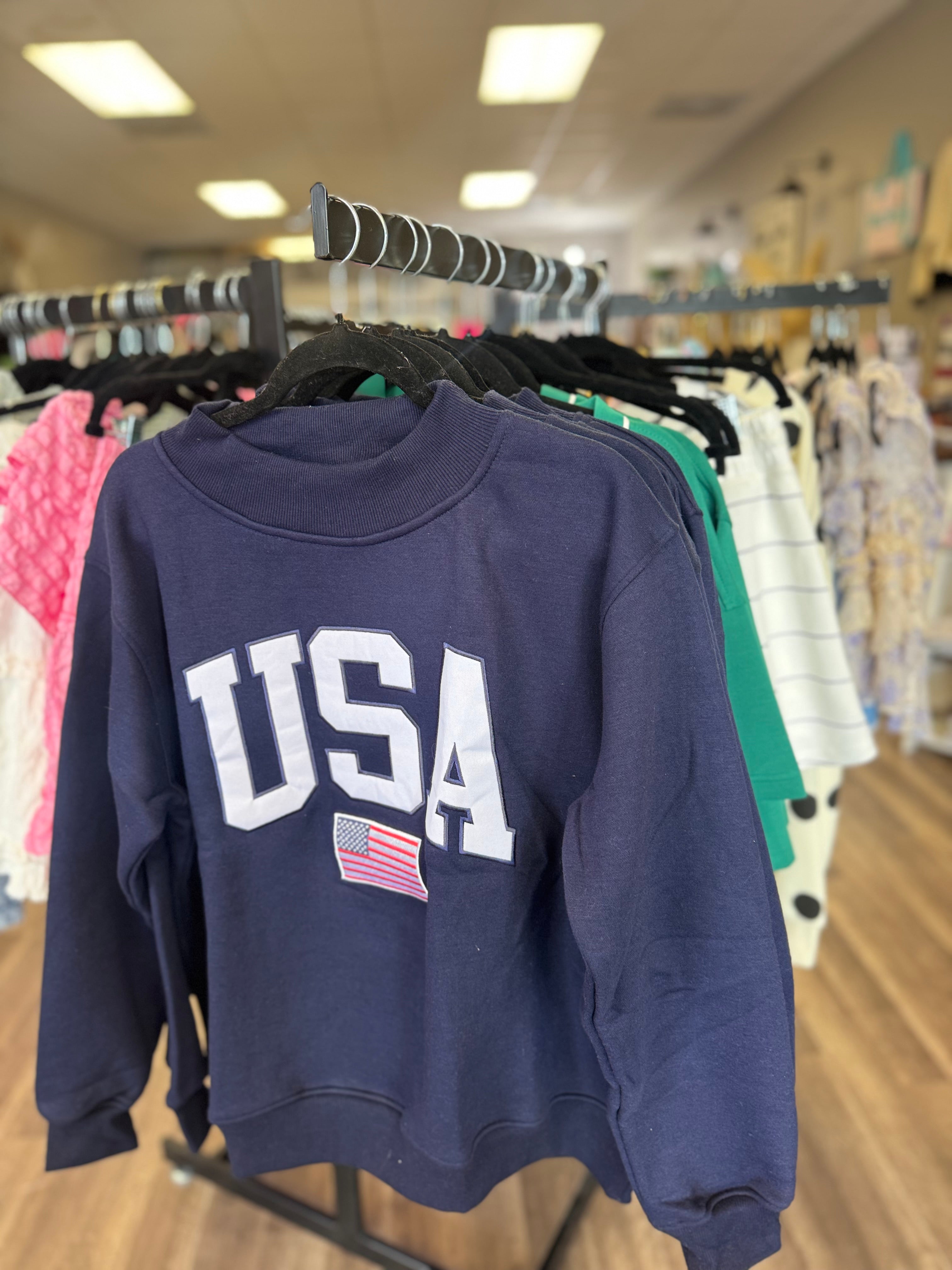 Embroidered USA American Flag Navy Mockneck