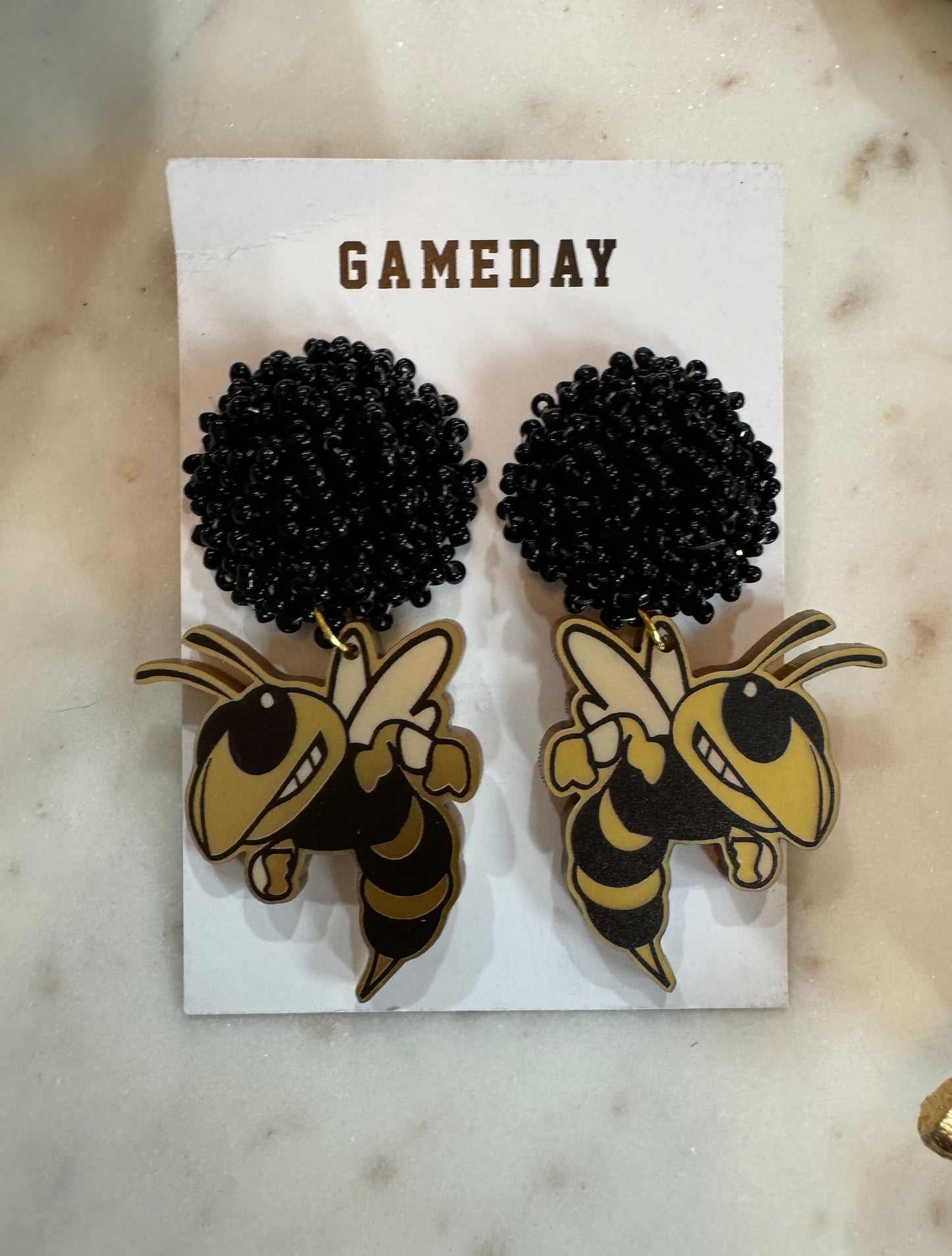 Yellow Jackets Mascot Beaded Dangles