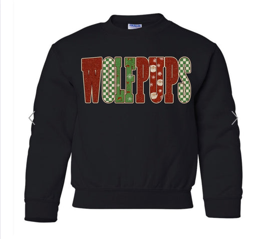 Wolfpups Christmas pattern on black